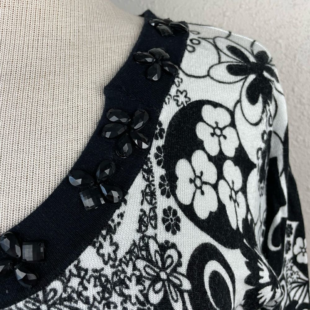 EUC Multiples Womens 3/4 Sleeve Foral Black and White Top Size M - Picture 3 of 7